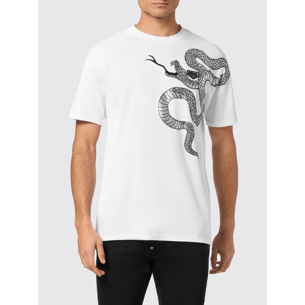 Philipp Plein Men Philipp Plein Embroidered Snake Print Cotton T-Shirt